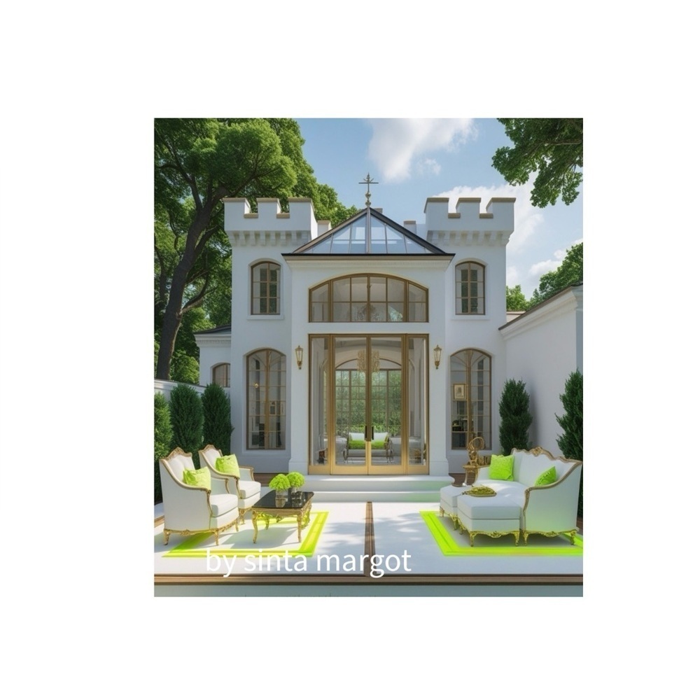 HANDCRAFTED digital art print Elegant White and Gold Outdoor space decor image